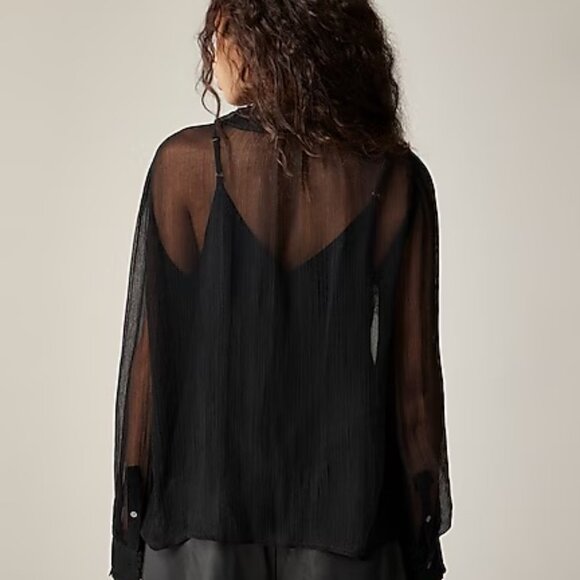 J. Crew Black Ruffle button-up shirt in crinkle chiffon - Size 0 - NWT - Picture 3 of 13
